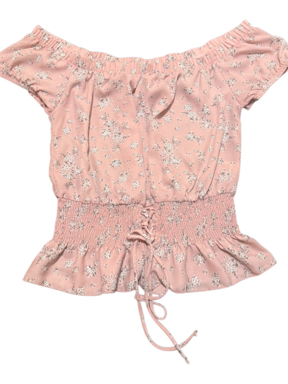Ultra Flirt Light Pink Floral Smocked Off-Shoulder Top